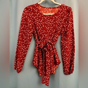 SHEIN Red Tie Front Fitted Blouse